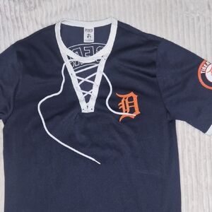 PINK Victoria's Secret Navy Lace-Up Tee with Orange Logos